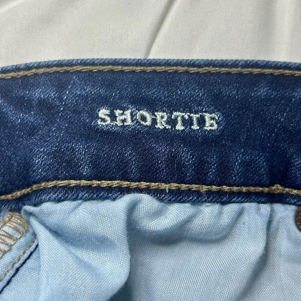 American Eagle Denim & Cream Lace Pocket Frayed Hem Shortie Jean Shorts Size 8